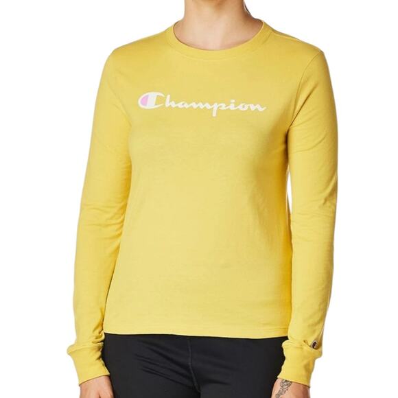 Champion Yellow Classic T-Shirt Screen Print Logo Script Women’s Size 2XL NWT - Picture 1 of 8